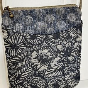 MARUCA Cross-Body Bag, Denim floral & polka dot pattern design
